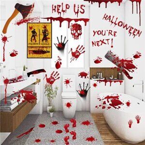 84Pcs Halloween Decorations Handprint Footprint Stickers Clings Decals Window